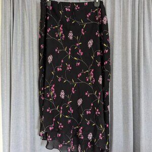 Vtg Whimsigoth Dark Fairy Skirt Size 16 Black Floral Asymmetric Hem Romantic